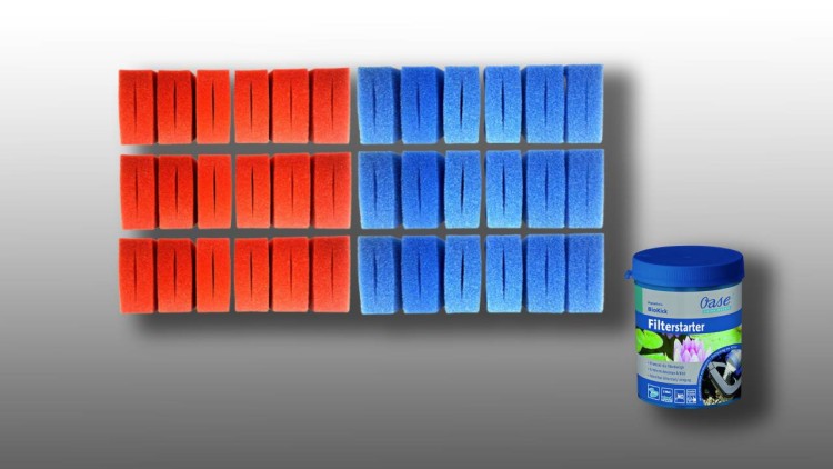 Ersatzfilterschwamm Set für Oase Biotec 36 und Screenmatic 36 (18 x blau, 18 x rot) + 1 x Biokick