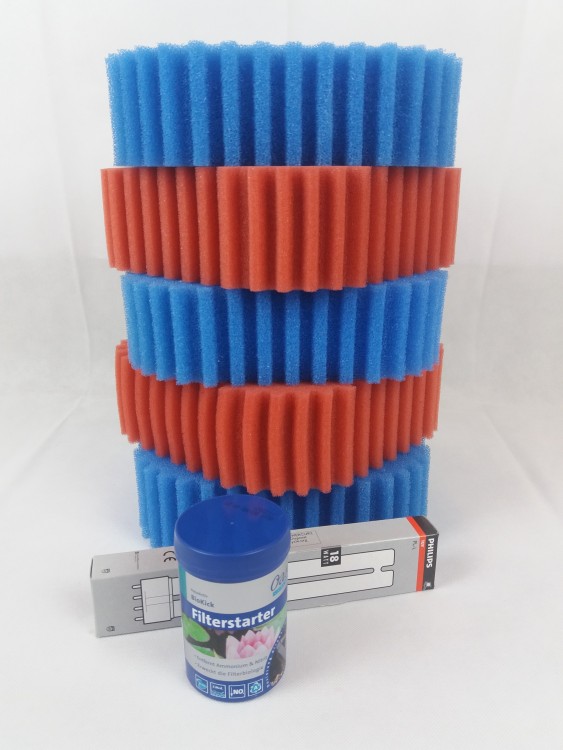 Wartungspaket Filterschwamm Ersatz-Set für Oase FiltoClear 12000 / 3xblau + 2xrot + 18W + Biokick