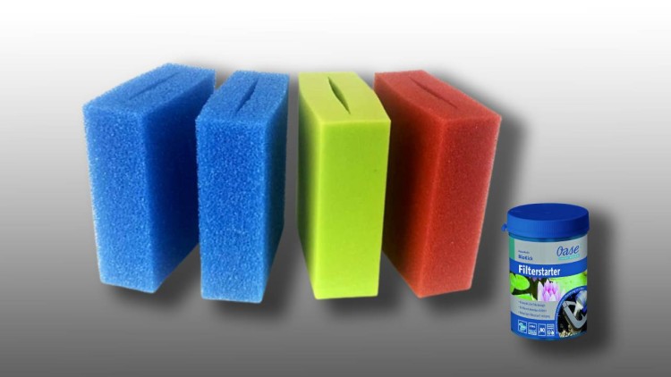 Filterschwamm Set für Oase Biotec 5.1 (2x blau, 1x rot, 1x grün) + Biokick