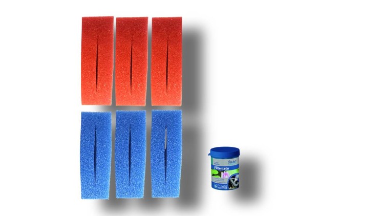 Wartungspaket Ersatzfilterschwamm Set für Oase Biotec 10 / 3x blau + 3x rot + 1x Biokick