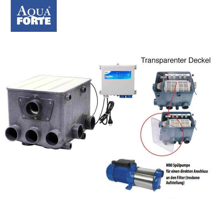 AquaForte Kunststoff ATF-1 Trommelfilter Set incl. Steuerung, transp. Deckel &amp; Spülpumpe