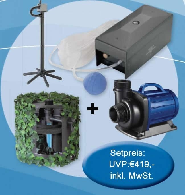 Aquaforte Teich Set 5000 DM-5000 Pumpe mit Pumpenstativ, Undercover Filter 5000, Luftpump