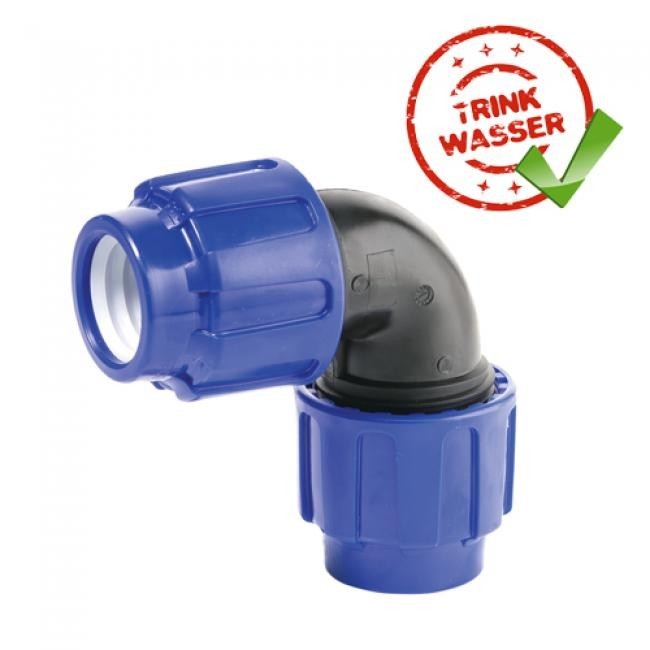 PE Rohr Winkel 90° Verschraubung Performance (2 x Klemmvers.) DVGW - Trinkwasser geeignet