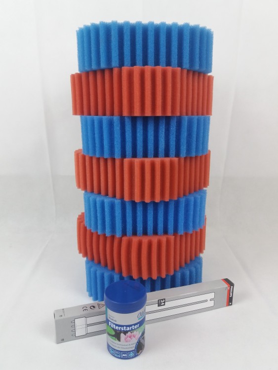 Wartungspaket Filterschwamm Ersatz-Set für Oase FiltoClear 16000 / 4x blau + 3x rot + 24W + Biokick