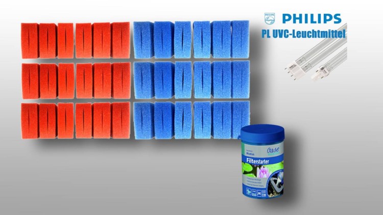 Wartungspaket Filterschwamm Ersatz-Set für Oase Biotec 36 / 18xblau+18xrot+1x55Watt+1xBiokick