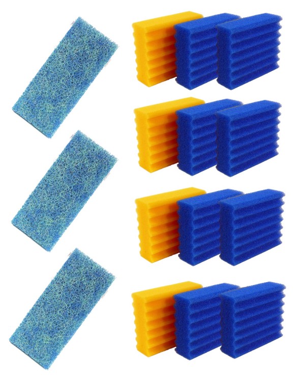 Pondlife 12 Stück Filterschwämme 8 blaue und 4 gelbe + 3 Stück Biomatten passend für CBF-350 b
