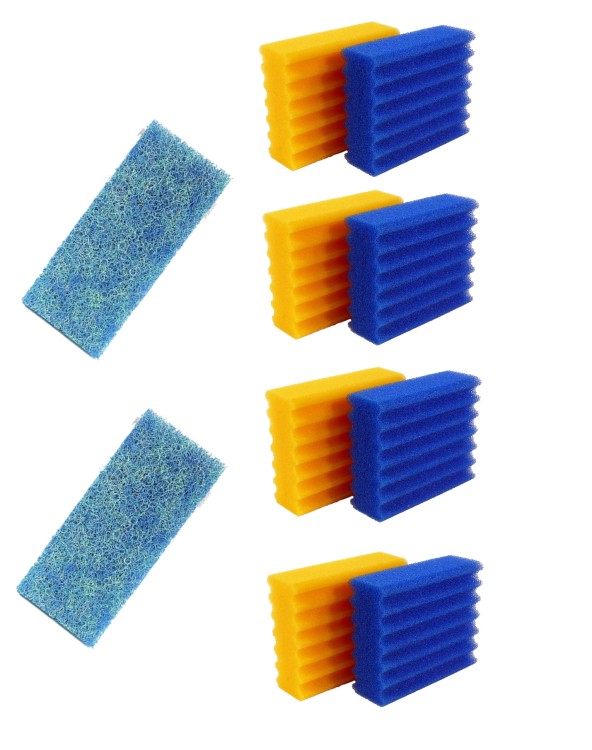 Pondlife 8 Stück Filterschwämme 4 Blaue und 4 gelbe + 2 Stück Biomatten passend für CBF 350-B