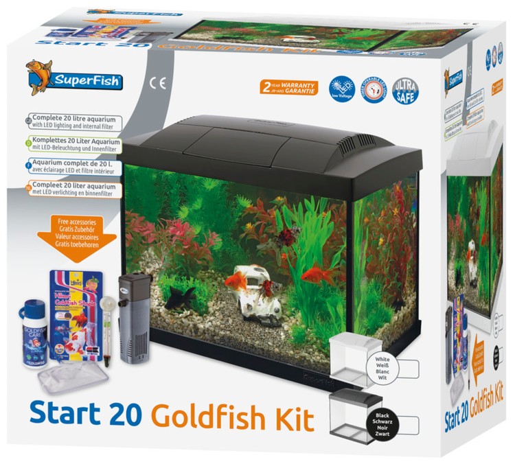 SF Goldfisch Start Set 20 weiß inkl. Innenfilter, Wasseraufbereiter, Futter, Thermometer